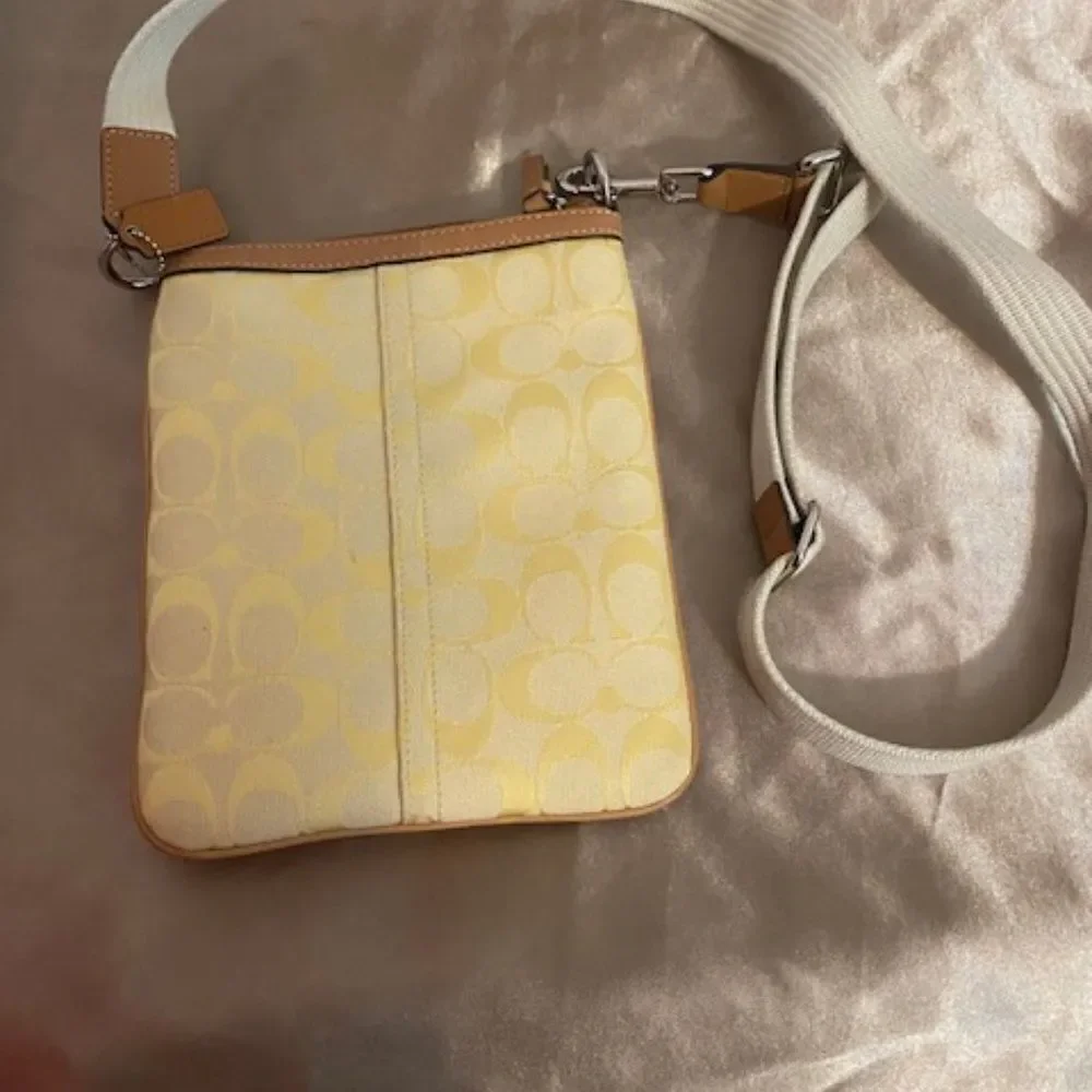 Coach Yellow/Tan signature Logo Canvas crossbody bag